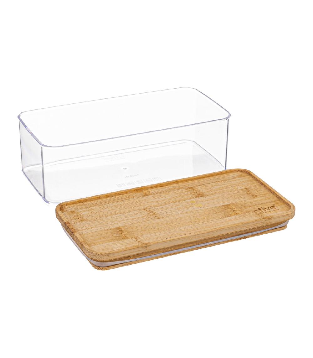 Wadiga Bocal Cuisine Rectangulaire En Plastique Avec Bouchon Bambou - 1L