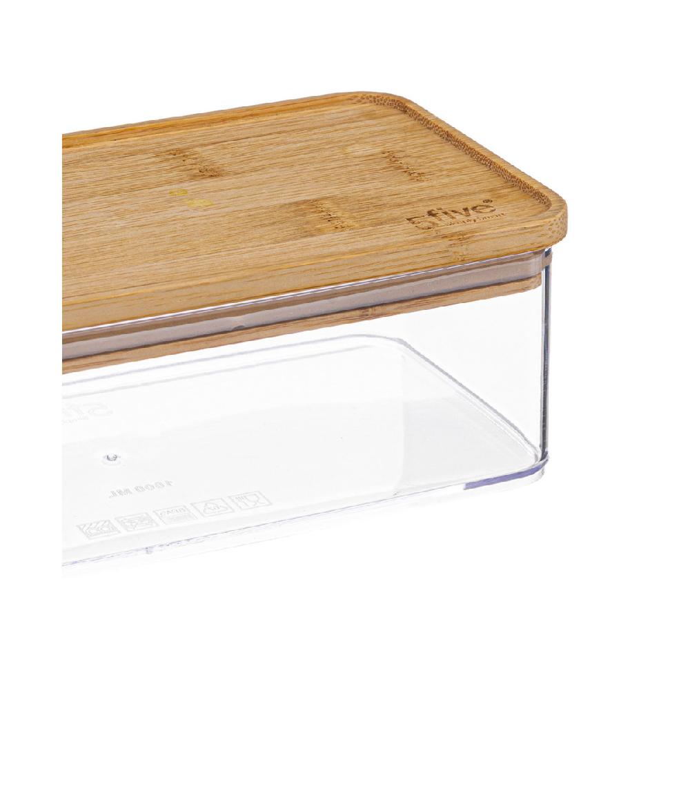 Wadiga Bocal Cuisine Rectangulaire En Plastique Avec Bouchon Bambou - 1L