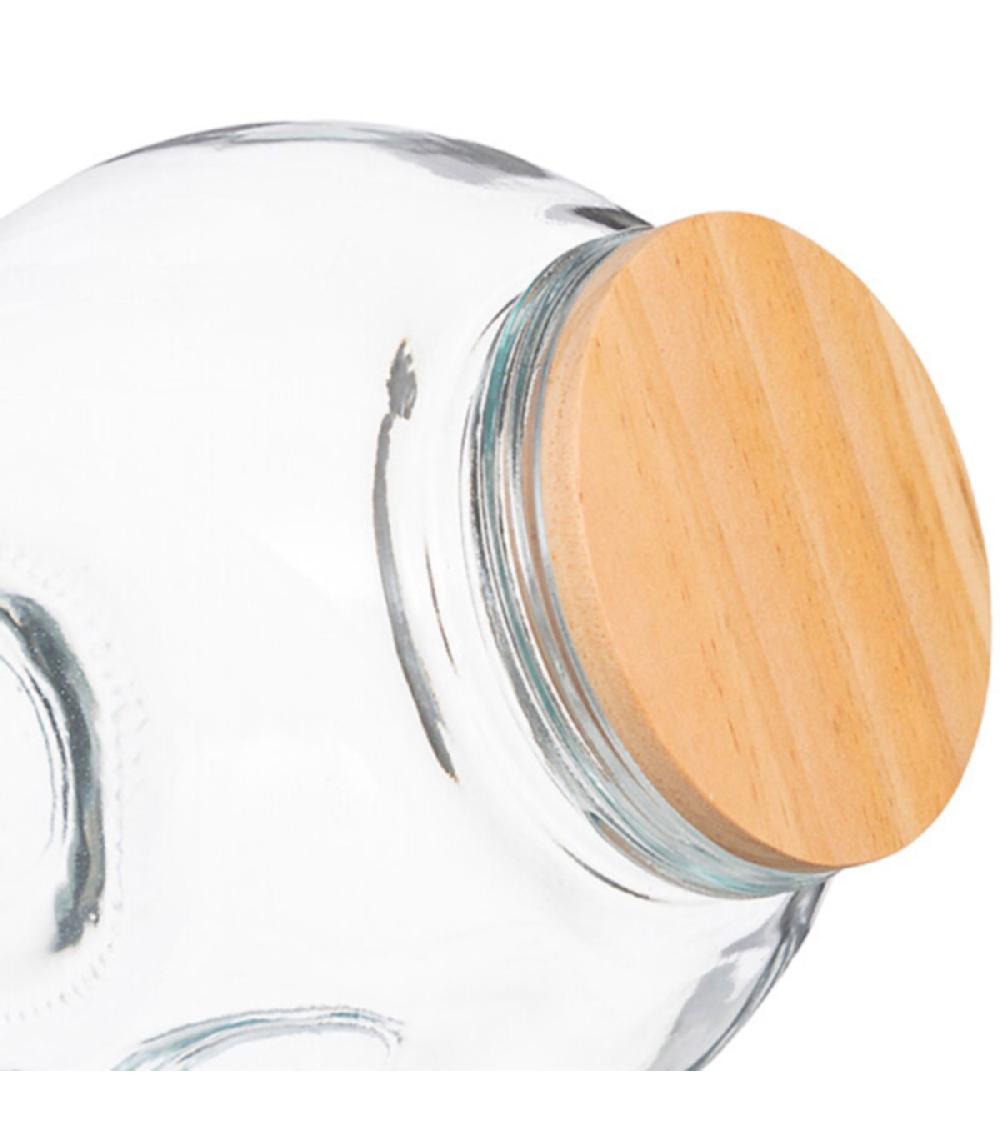 Wadiga Bocal Cuisine Rond Bonbonnière En Verre Avec Bouchon Bois - 0.65L
