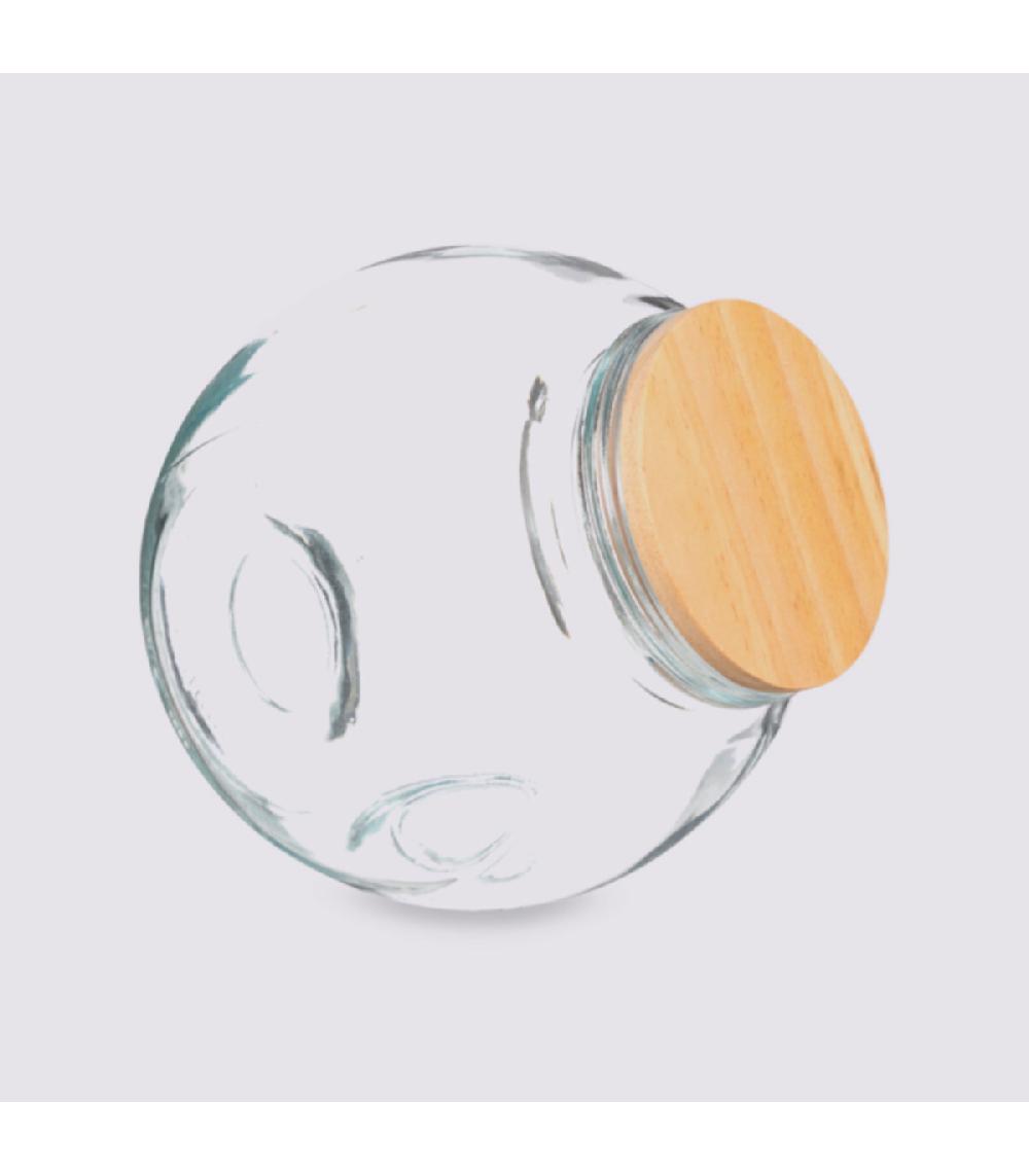Wadiga Bocal Cuisine Rond Bonbonnière En Verre Avec Bouchon Bois - 1.5L