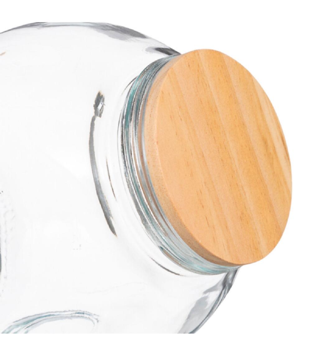 Wadiga Bocal Cuisine Rond Bonbonnière En Verre Avec Bouchon Bois - 1.5L