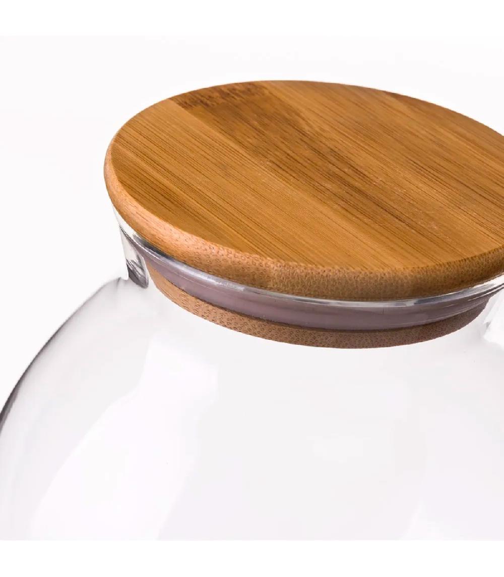 Wadiga Bocal Cuisine Rond En Verre Avec Bouchon Bambou 1000ml