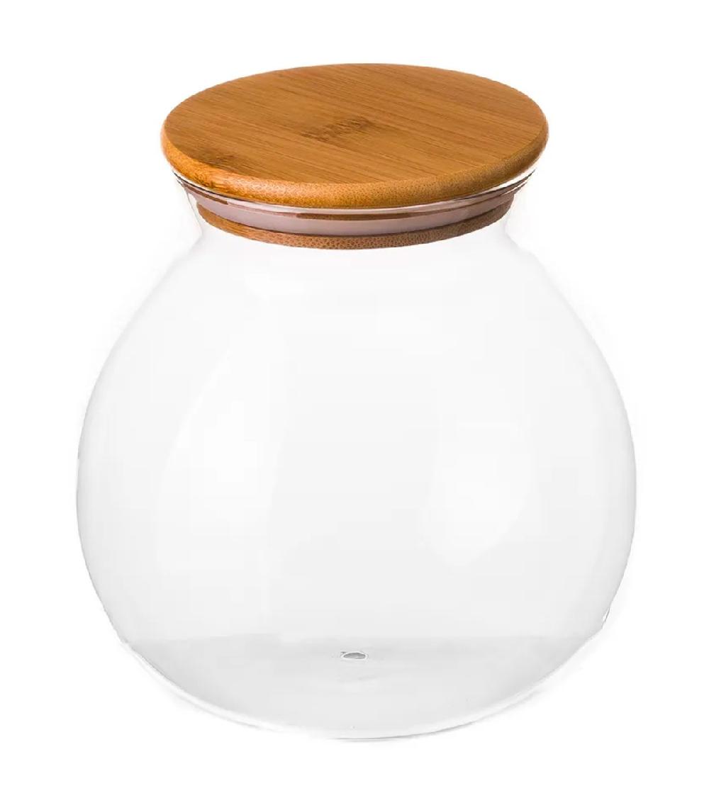 wadiga Bocal cuisine rond en verre avec bouchon bambou 1700ml