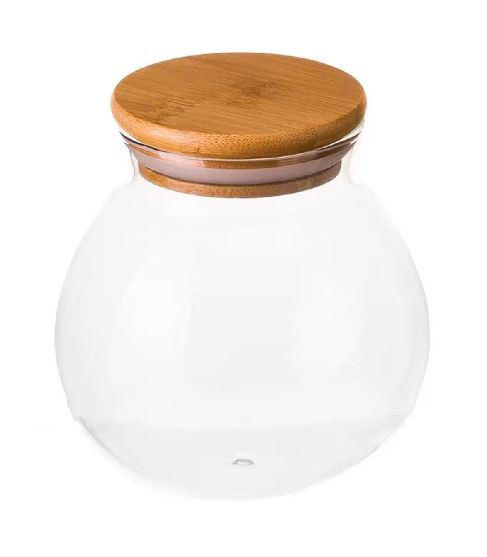wadiga Bocal cuisine rond en verre avec bouchon bambou 500ml