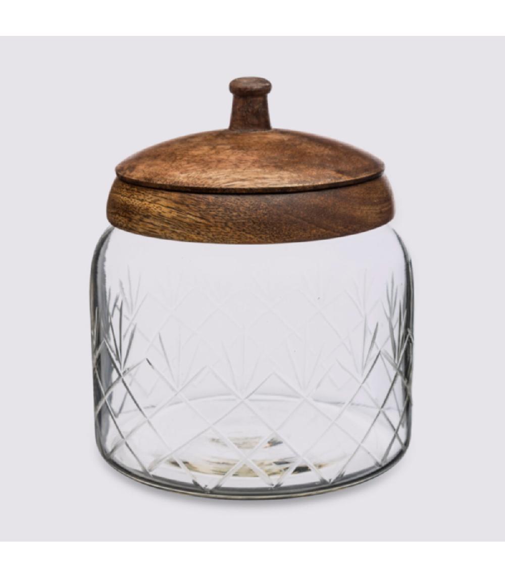 Wadiga Bocal Cuisine Rond En Verre Avec Bouchon Bois Manguier - 1.2L