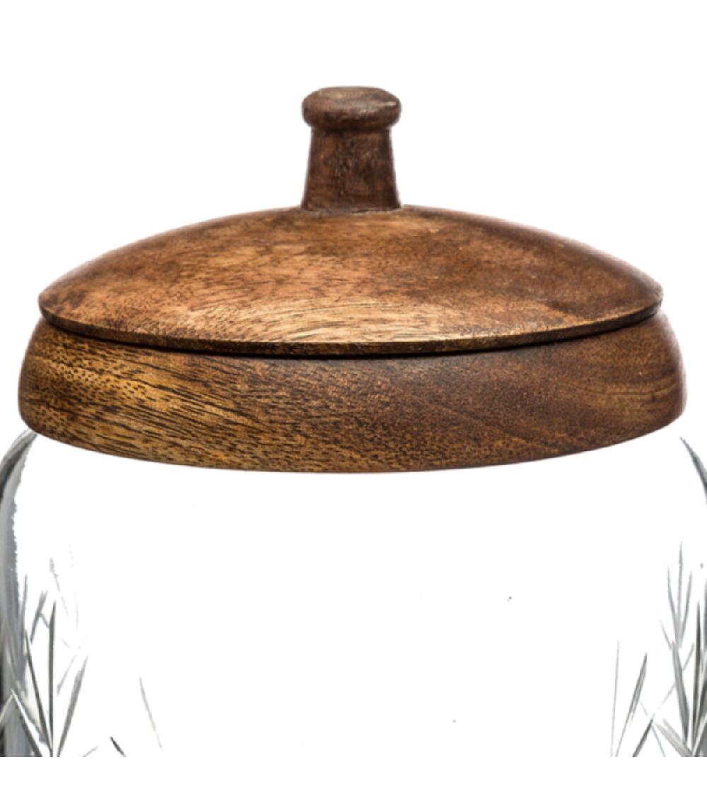 Wadiga Bocal Cuisine Rond En Verre Avec Bouchon Bois Manguier - 1.2L