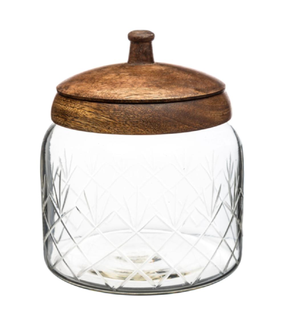 wadiga Bocal cuisine rond en verre avec bouchon bois manguier - 1.2L