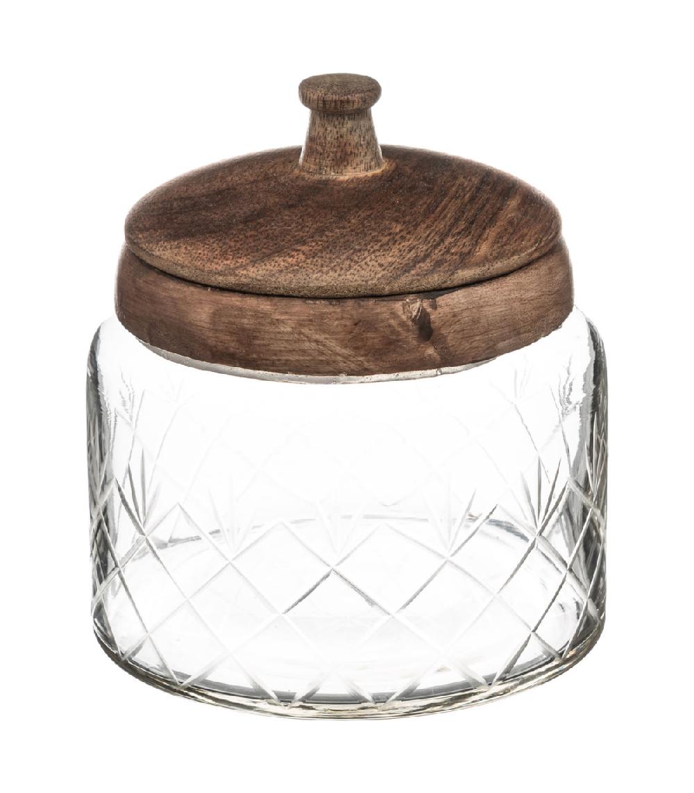 wadiga Bocal cuisine rond en verre avec bouchon bois manguier - 0.7L
