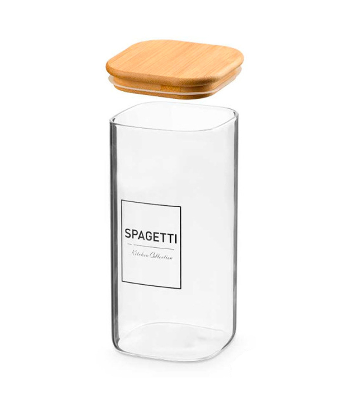 Wadiga Bocal En Verre Carré Avec Bouchon Hermétique Bambou Spagetti 2.1L