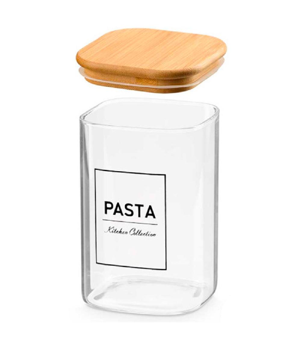 Wadiga Bocal En Verre Carré Avec Bouchon Hermétique Bambou Pasta 1.2L