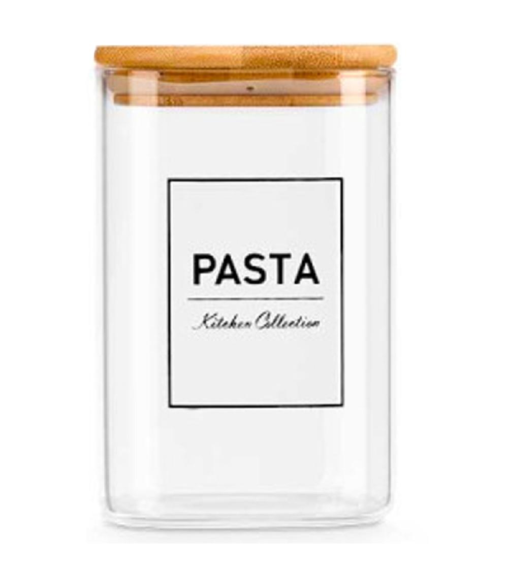 wadiga Bocal en verre carré avec bouchon hermétique bambou pasta 1.2L