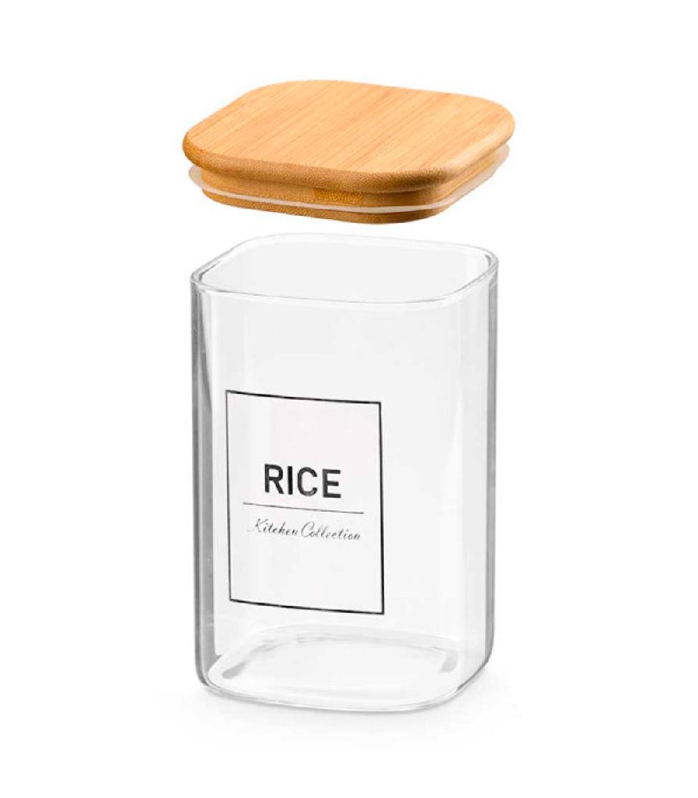 Wadiga Bocal En Verre Carré Avec Bouchon Hermétique Bambou Rice 1.2L