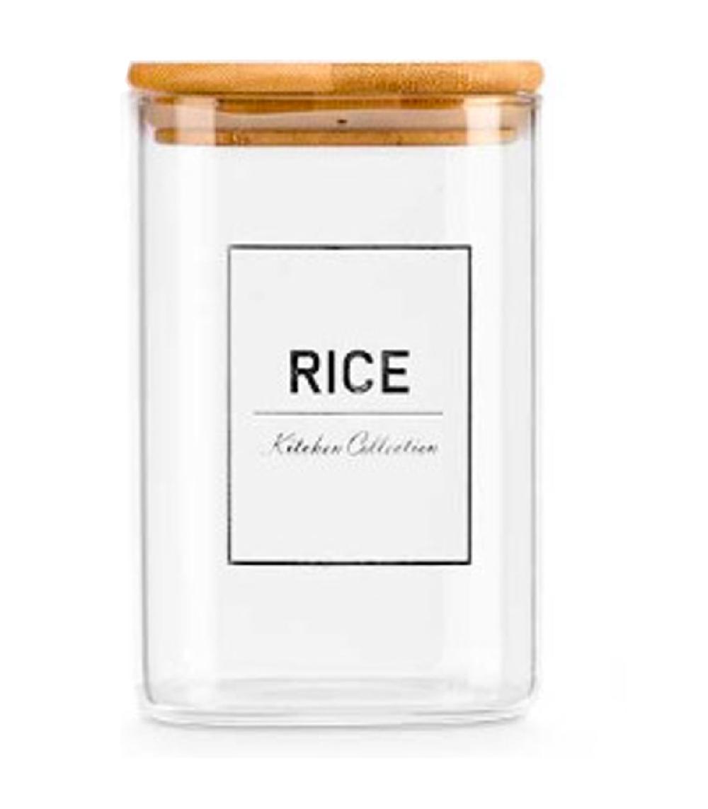 wadiga Bocal en verre carré avec bouchon hermétique bambou rice 1.2L