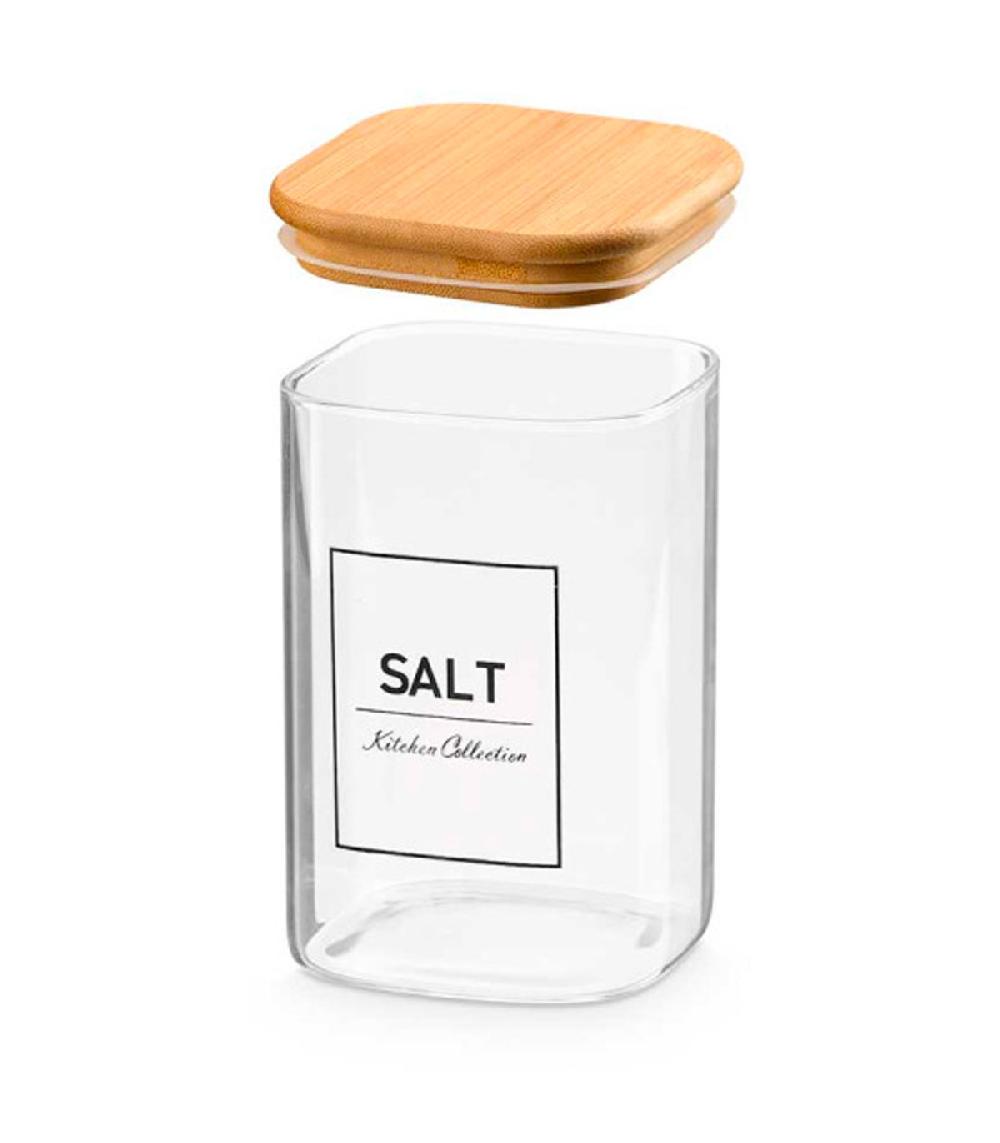 Wadiga Bocal En Verre Carré Avec Bouchon Hermétique Bambou Salt 1.2L