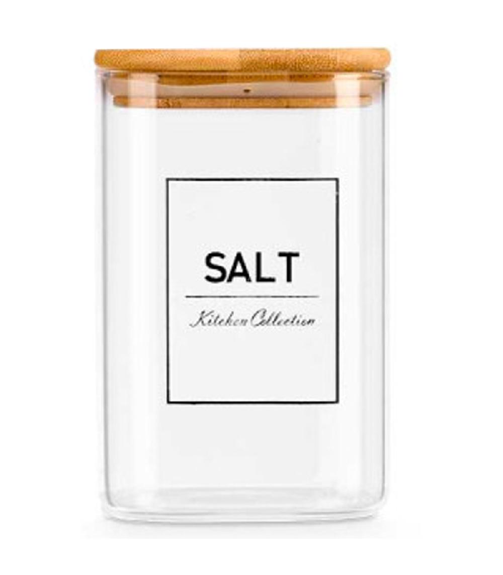 wadiga Bocal en verre carré avec bouchon hermétique bambou salt 1.2L