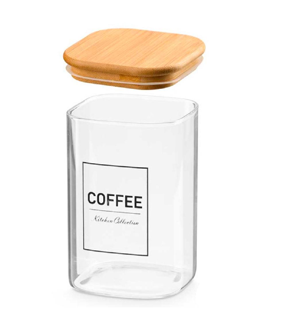 Wadiga Bocal En Verre Carré Avec Bouchon Hermétique Bambou Coffee 1.2L