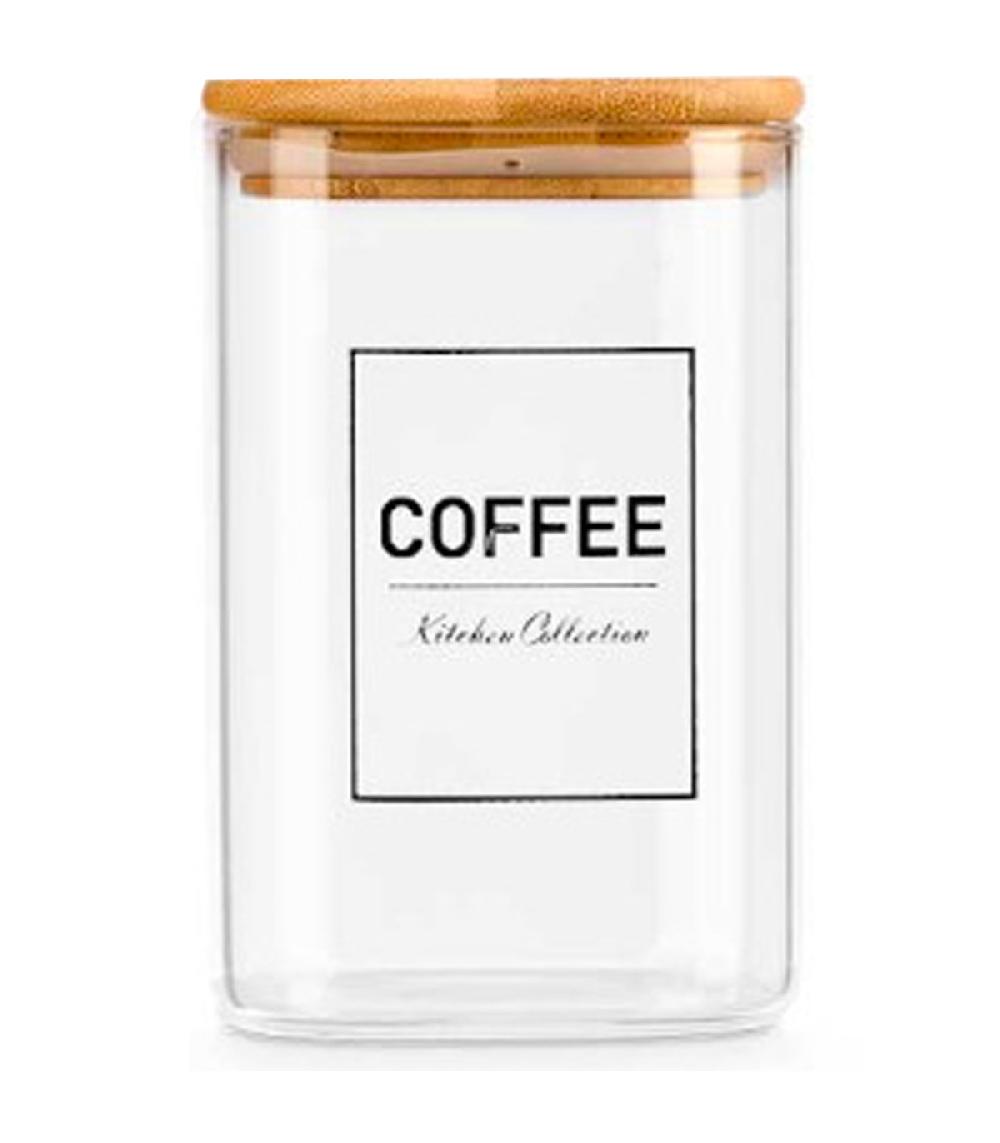 wadiga Bocal en verre carré avec bouchon hermétique bambou coffee 1.2L