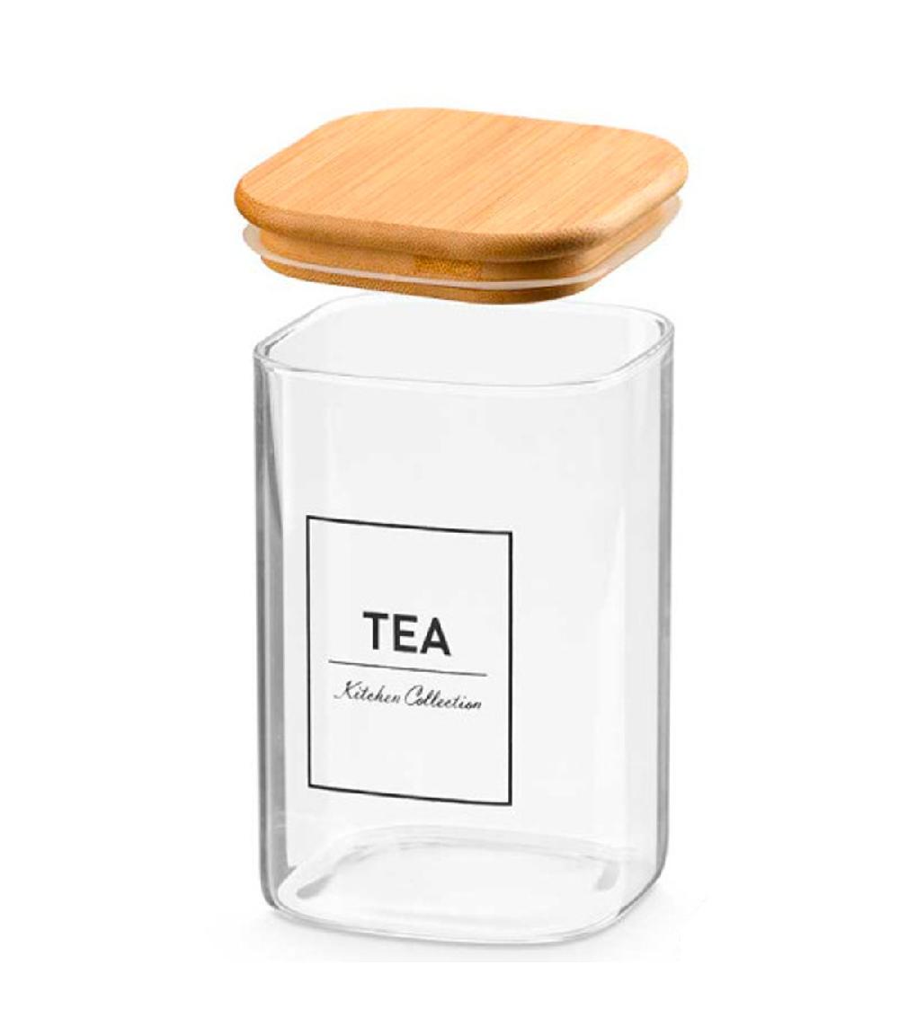 Wadiga Bocal En Verre Carré Avec Bouchon Hermétique Bambou Tea 1.2L