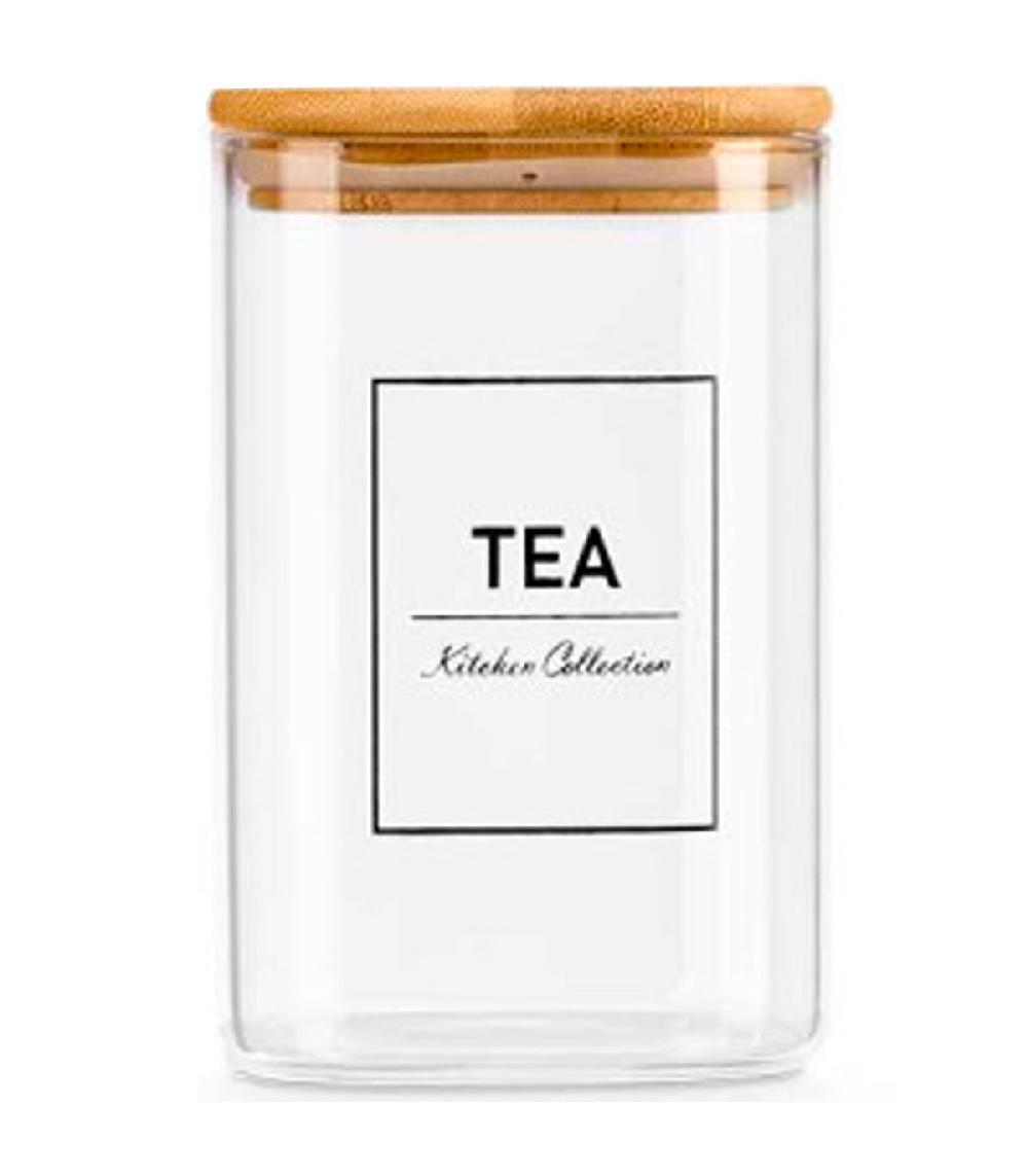 wadiga Bocal en verre carré avec bouchon hermétique bambou tea 1.2L