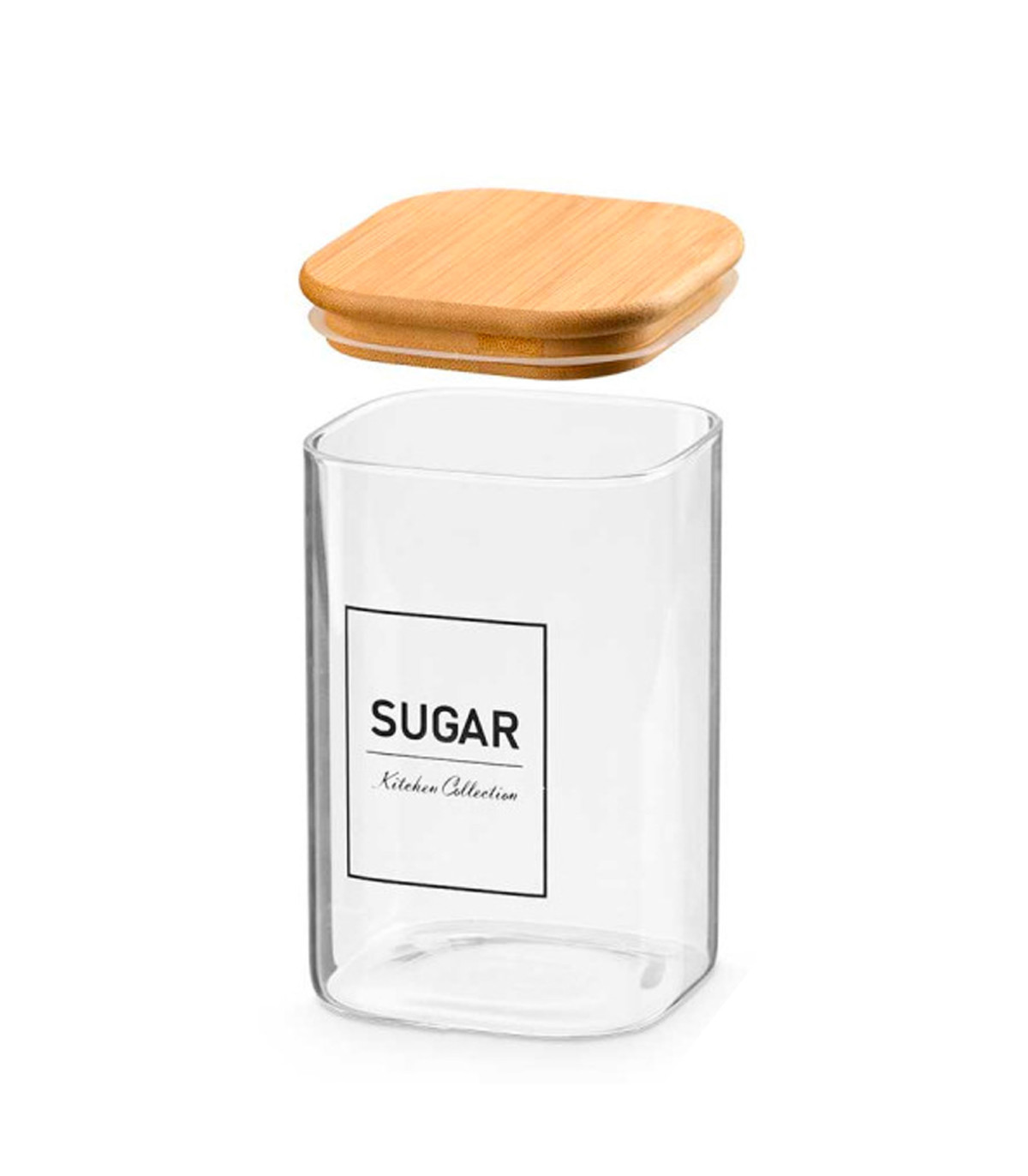 Wadiga Bocal En Verre Carré Avec Bouchon Hermétique Bambou Sugar 1.2L
