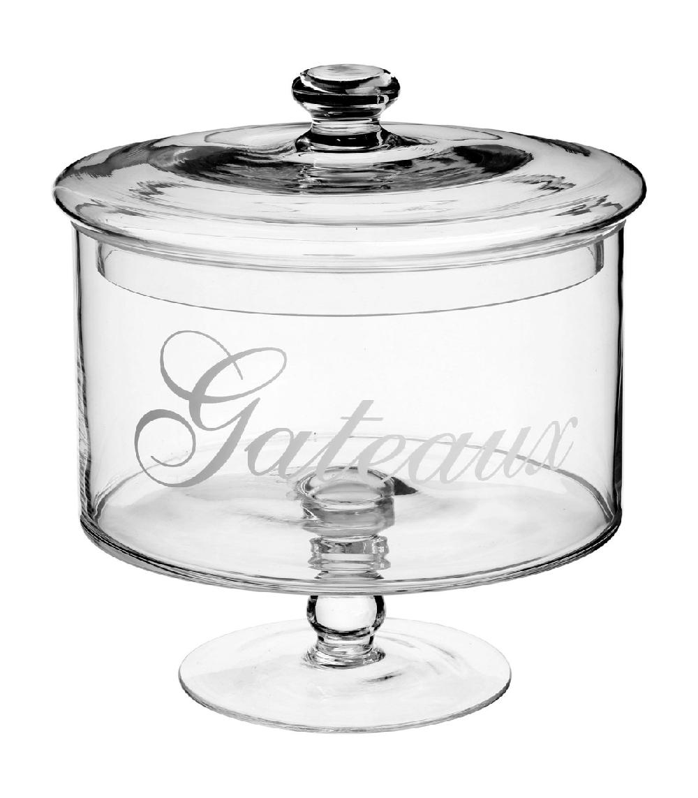 wadiga Bocal gâteaux en verre sur pied avec couvercle - 18.5x18.5x20cm