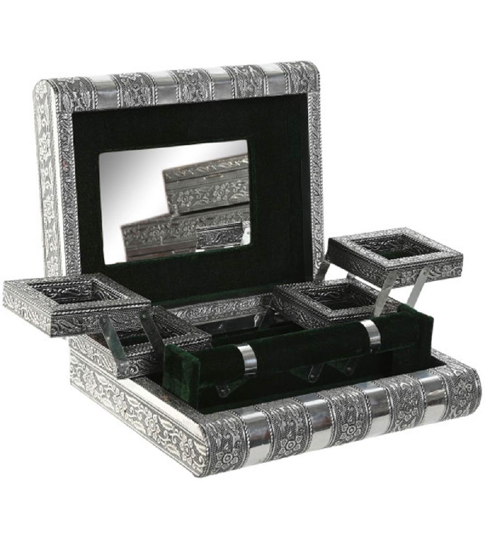 wadiga Boîte à bijoux articulé en métal argenté 22.5x18.7x7.5cm