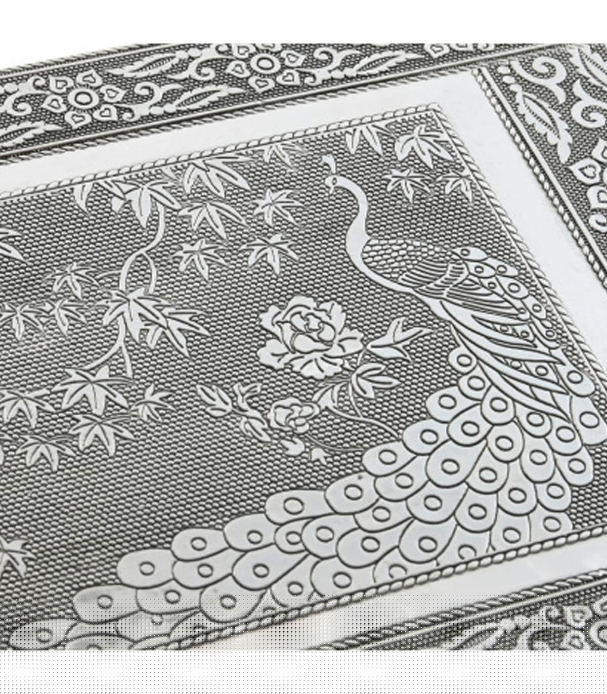 Wadiga Boîte à Bijoux Articulé En Métal Argenté Paon 38x20x7.5cm