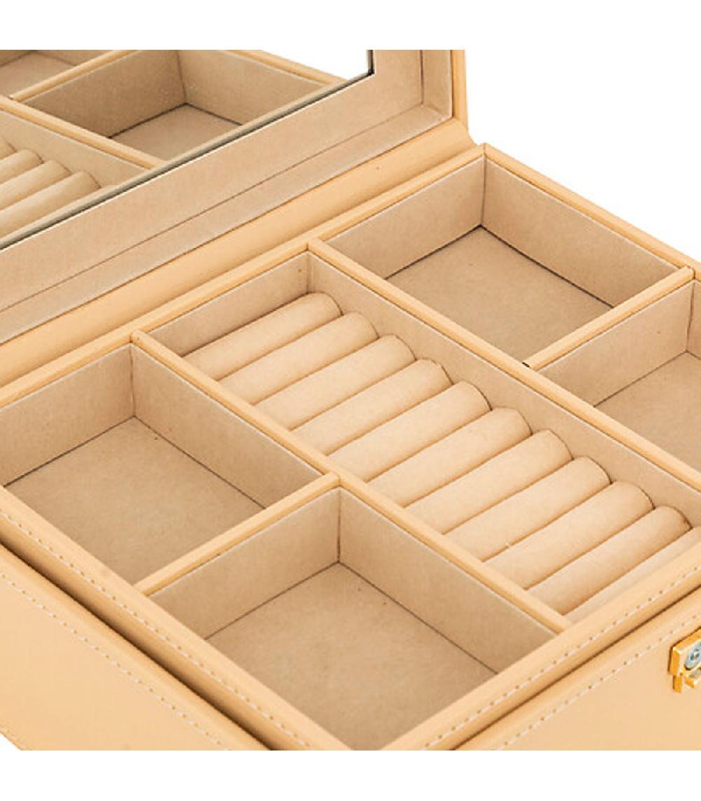 Wadiga Boîte à Bijoux Beige Avec Miroir 23.5x9x20.5cm