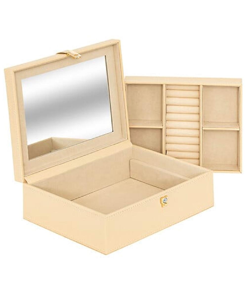 Wadiga Boîte à Bijoux Beige Avec Miroir 23.5x9x20.5cm