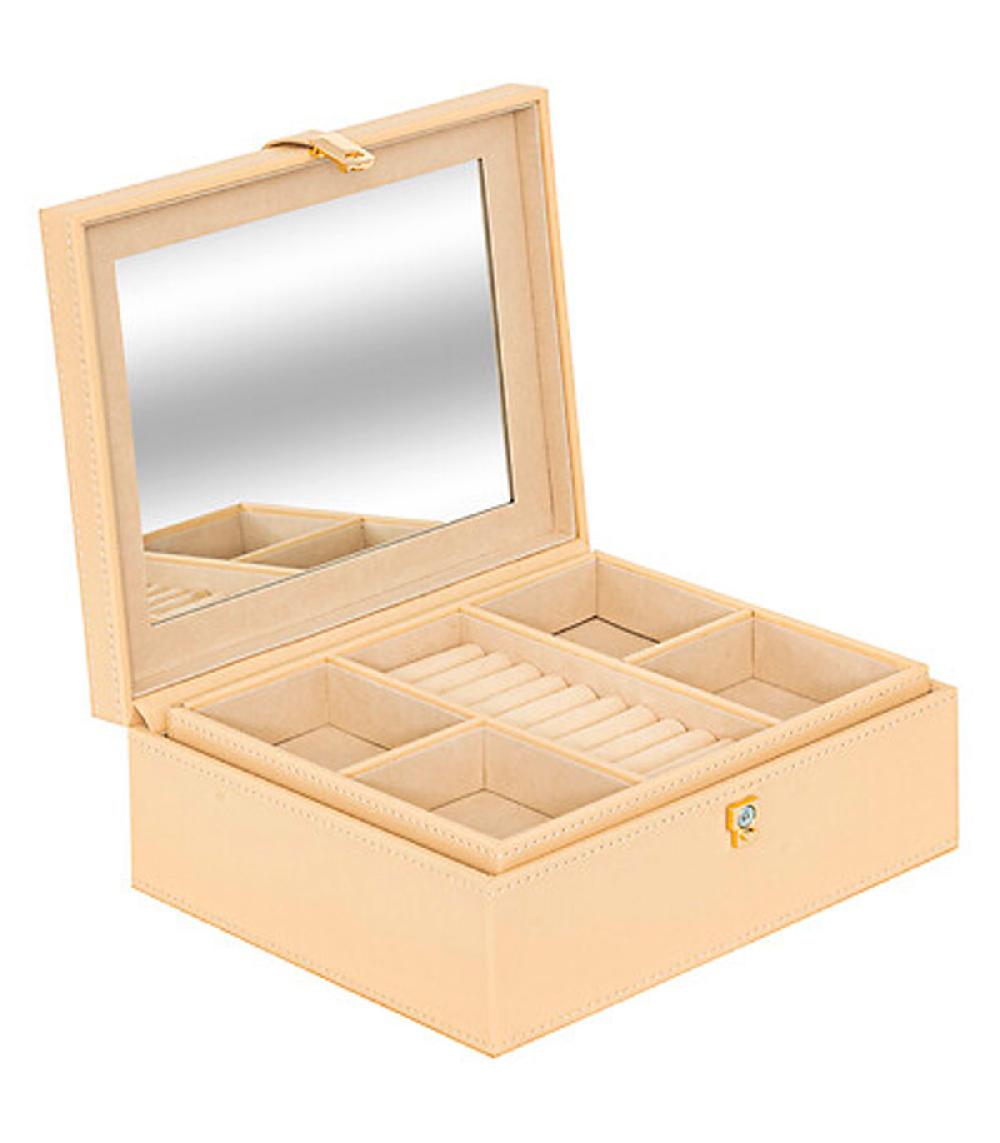 wadiga Boîte à bijoux beige avec miroir 23.5x9x20.5cm