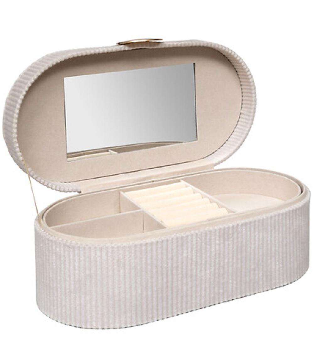 Wadiga Boîte à Bijoux De Voyage Velours Côtelé Blanc 13x10x25.5cm