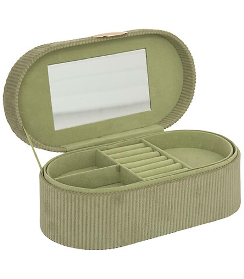 Wadiga Boîte à Bijoux De Voyage Velours Côtelé Vert 13x10x25.5cm