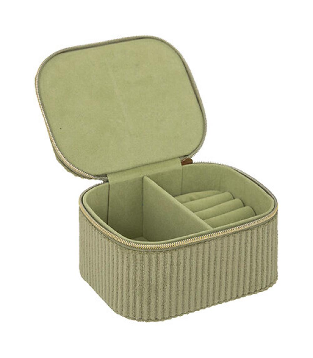 Wadiga Boîte à Bijoux De Voyage Velours Côtelé Vert 9x5.5x11cm