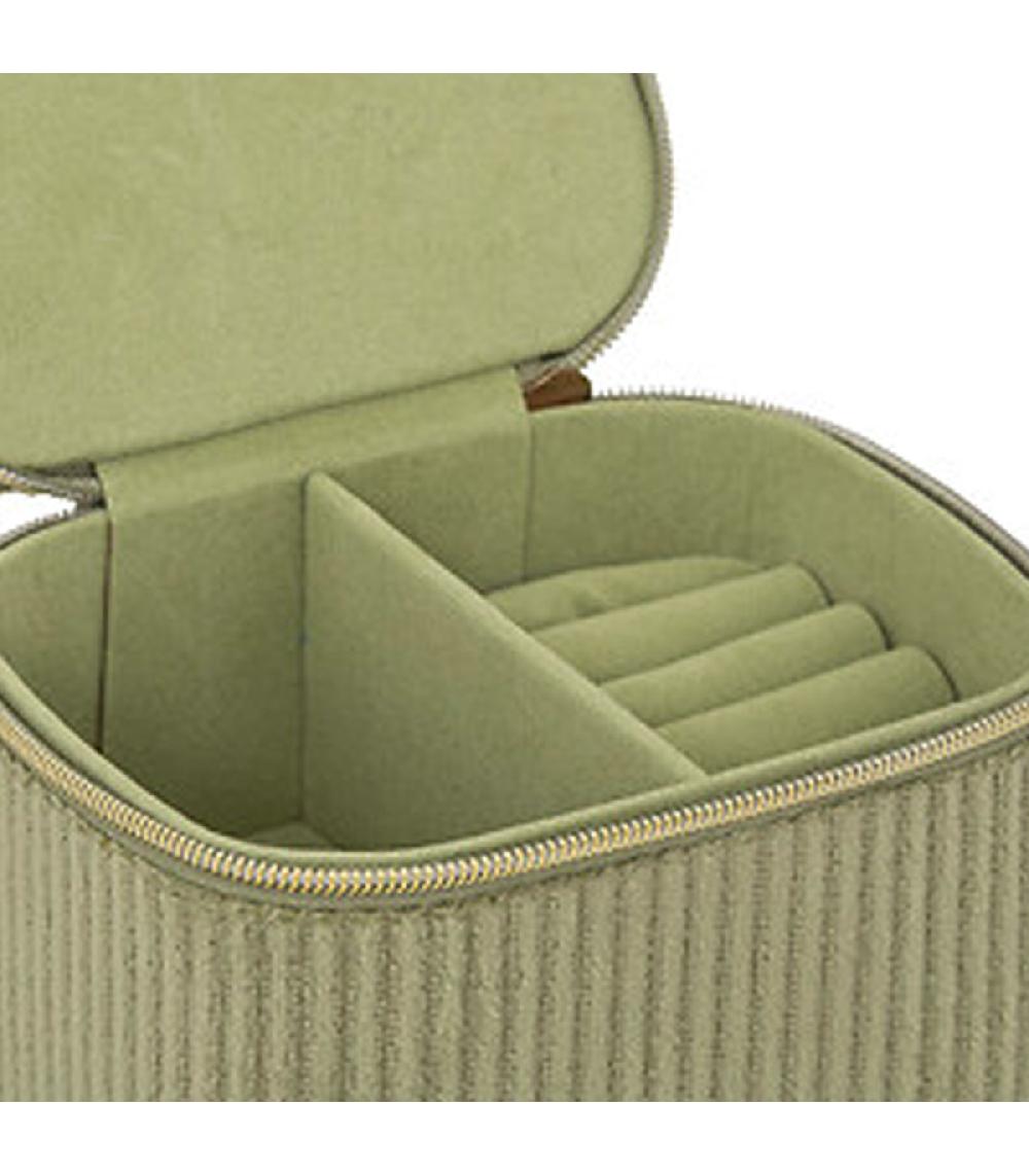 Wadiga Boîte à Bijoux De Voyage Velours Côtelé Vert 9x5.5x11cm