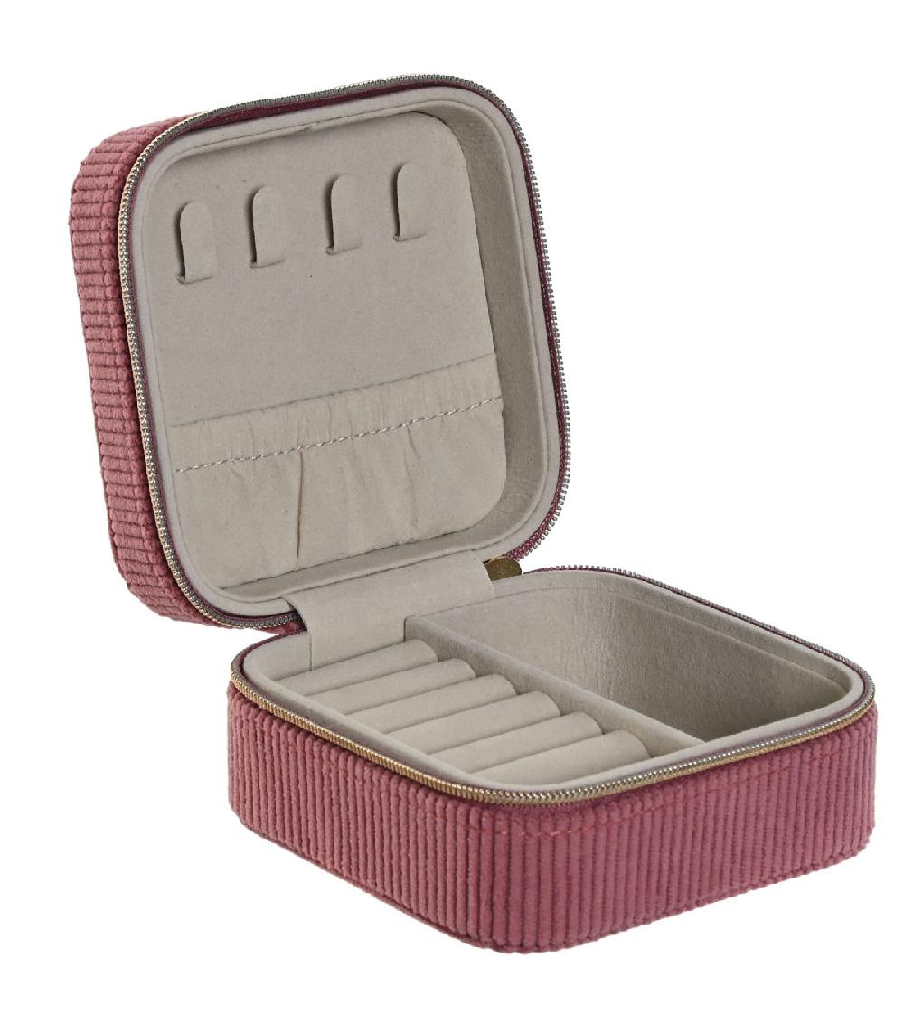 Wadiga Boîte à Bijoux De Voyage Velours Côtelé Vieux Rose 9.5x9.5x5cm