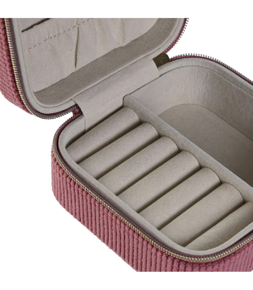 Wadiga Boîte à Bijoux De Voyage Velours Côtelé Vieux Rose 9.5x9.5x5cm