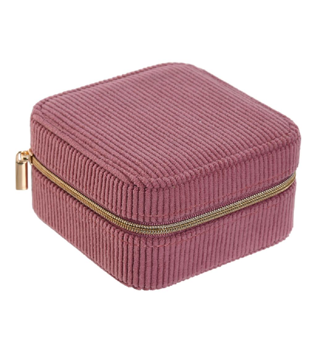 wadiga Boîte à bijoux de voyage velours côtelé vieux rose 9.5x9.5x5cm