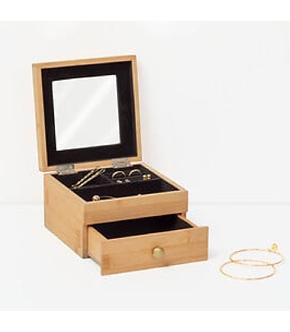 Wadiga Boîte à Bijoux En Bambou Avec Miroir 15x15x9.5cm
