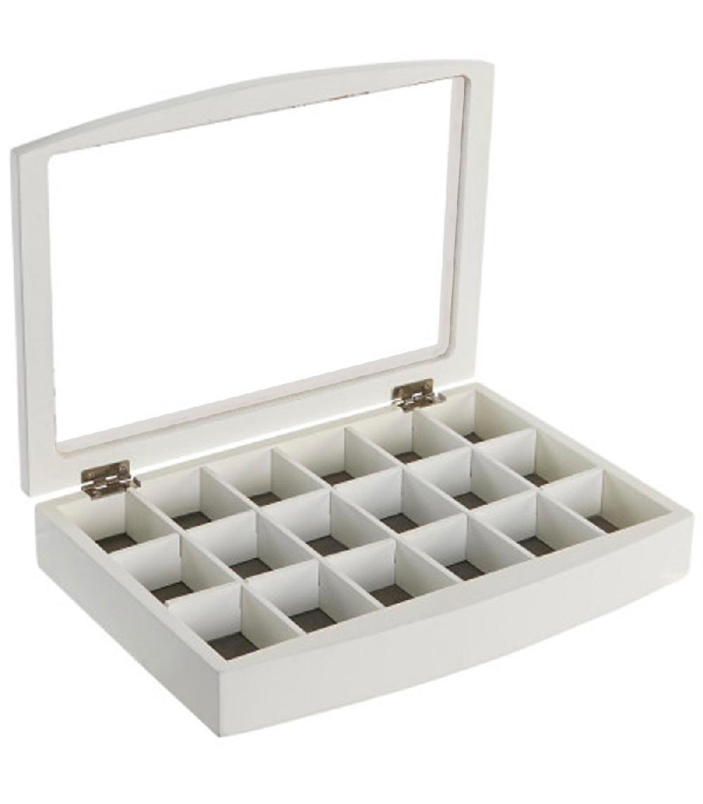 wadiga Boîte à bijoux en bois blanc 18 compartiments 30x20x5cm