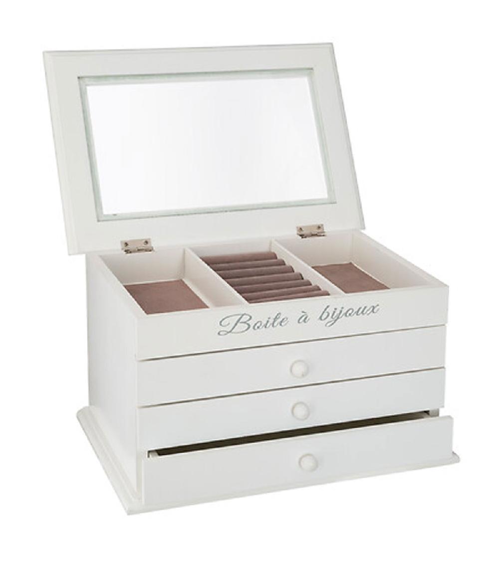 Wadiga Boîte à Bijoux En Bois Blanc 3 Tiroirs 25x17x15cm