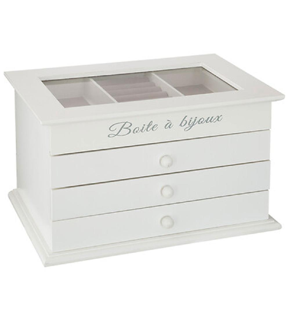 wadiga Boîte à bijoux en bois blanc 3 tiroirs 25x17x15cm