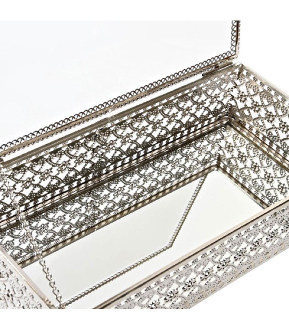 Wadiga Boîte à Bijoux En Métal Argenté Et Verre 25.5x12.5x7.5cm