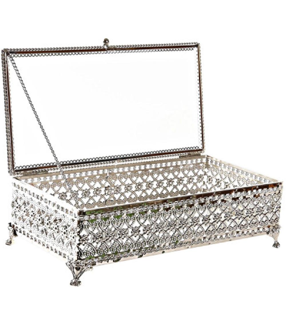 wadiga Boîte à bijoux en métal argenté et verre 25.5x12.5x7.5cm