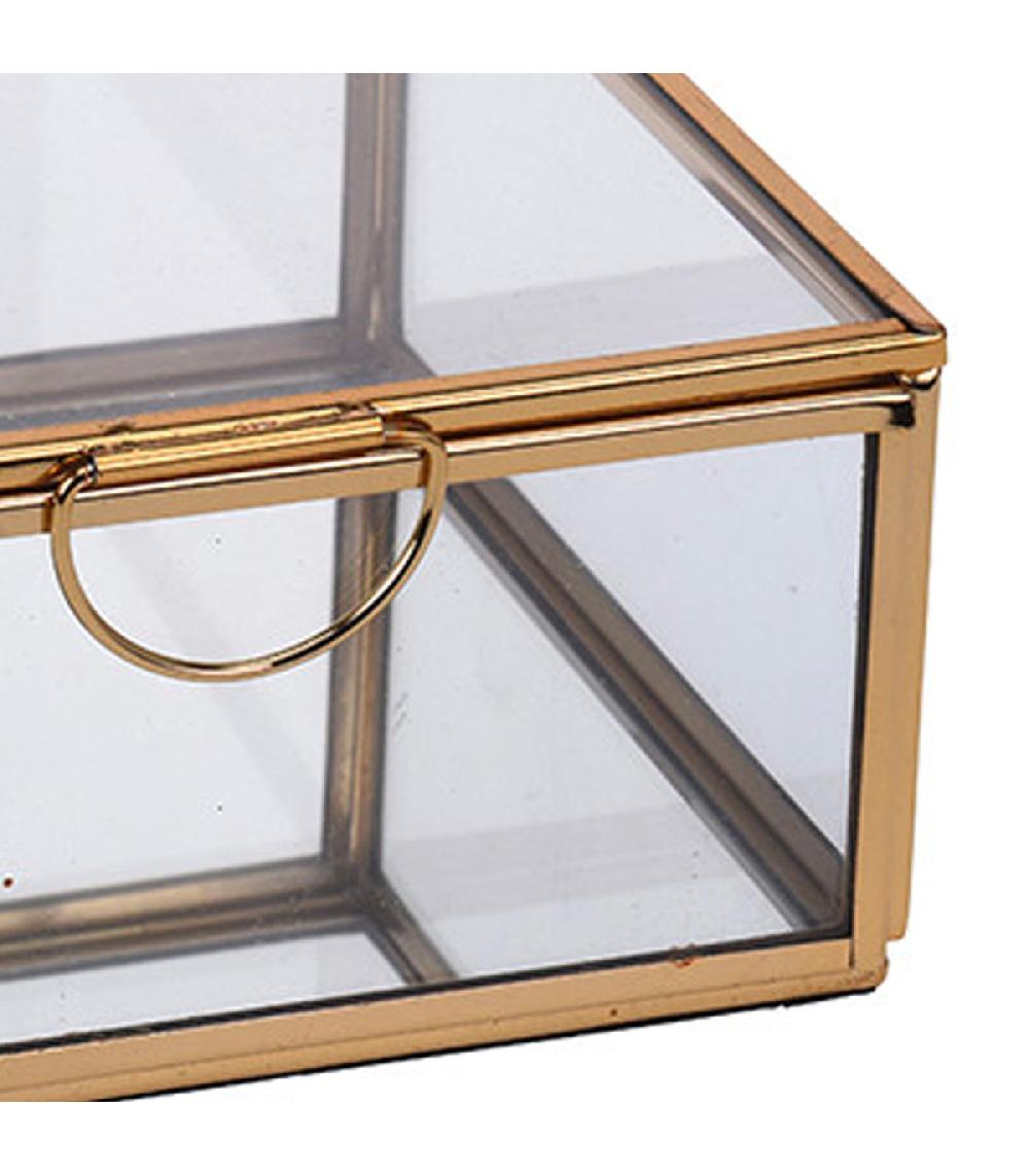 Wadiga Boîte à Bijoux En Métal Doré Et Verre 13x13cm