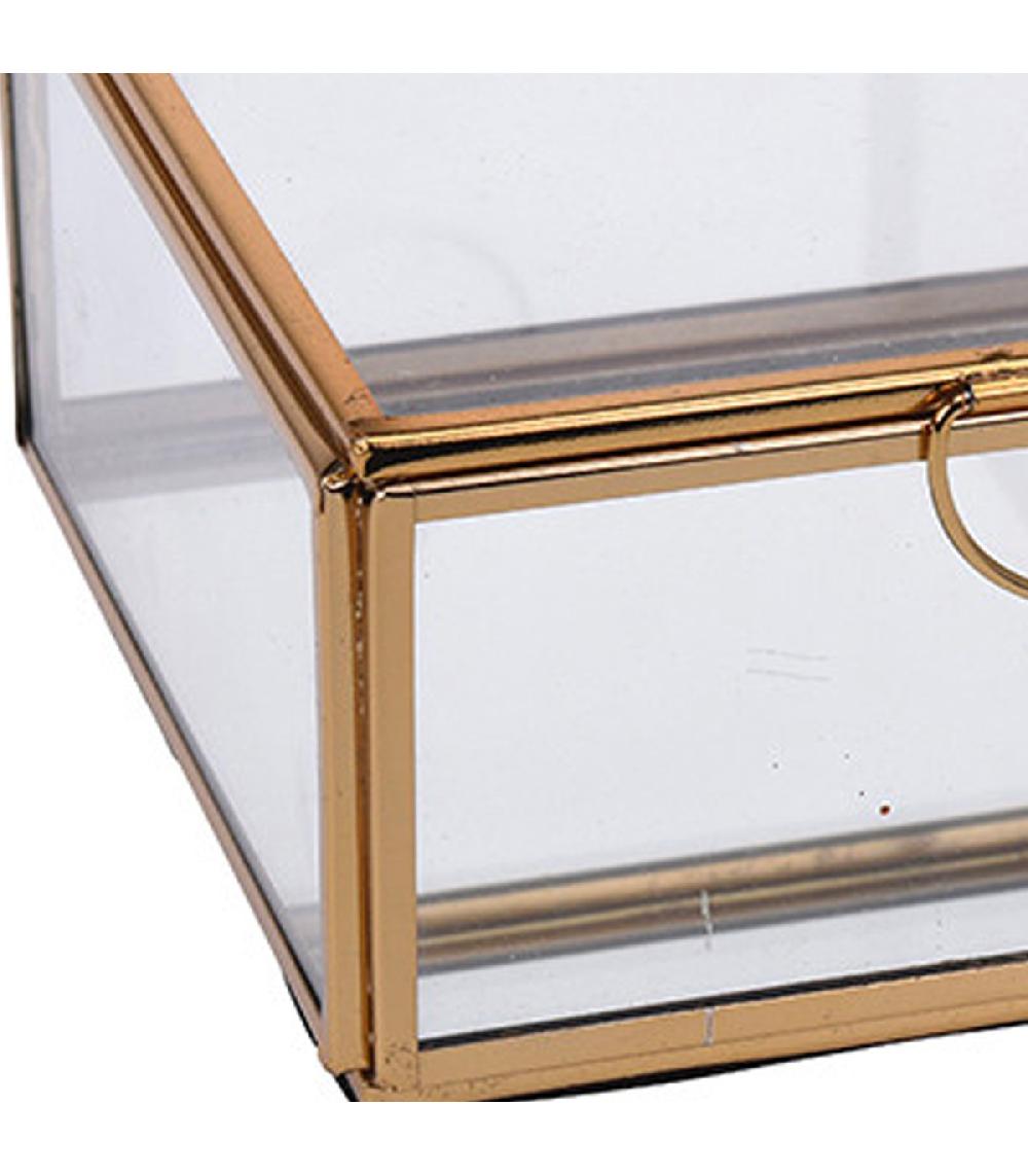 Wadiga Boîte à Bijoux En Métal Doré Et Verre 13x13cm