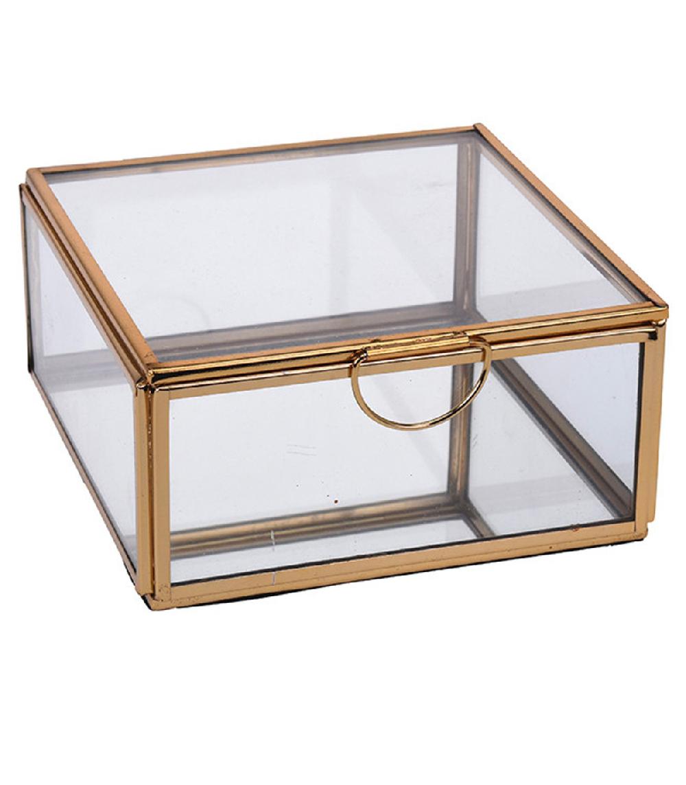 wadiga Boîte à bijoux en métal doré et verre 13x13cm