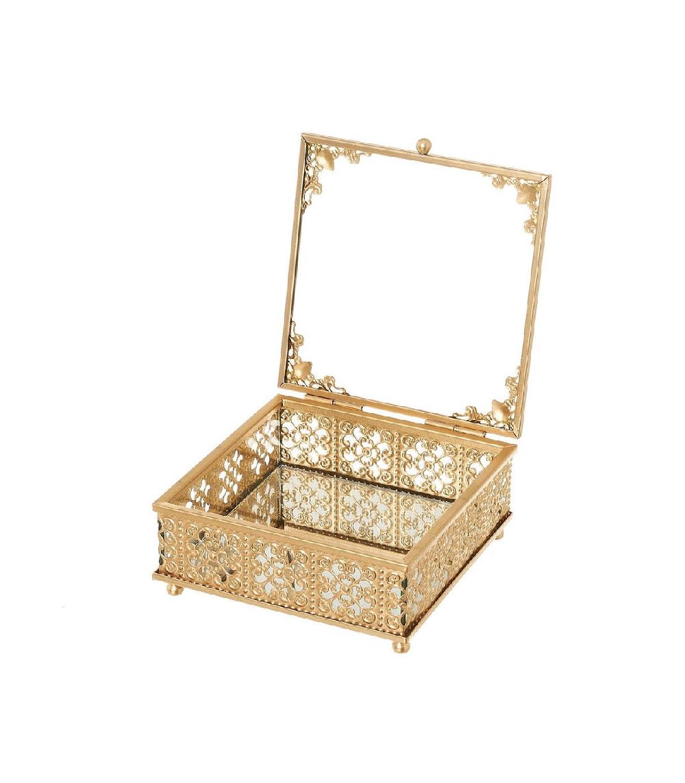 Wadiga Boîte à Bijoux En Métal Doré Et Verre - 13x13x6cm