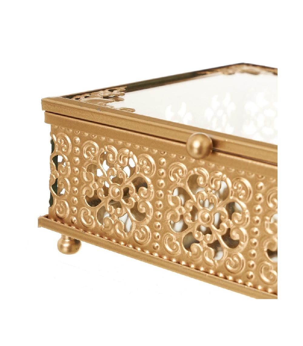Wadiga Boîte à Bijoux En Métal Doré Et Verre - 13x13x6cm