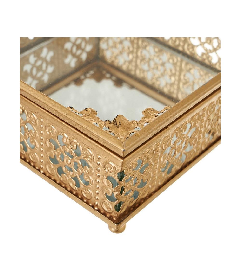 Wadiga Boîte à Bijoux En Métal Doré Et Verre - 13x13x6cm