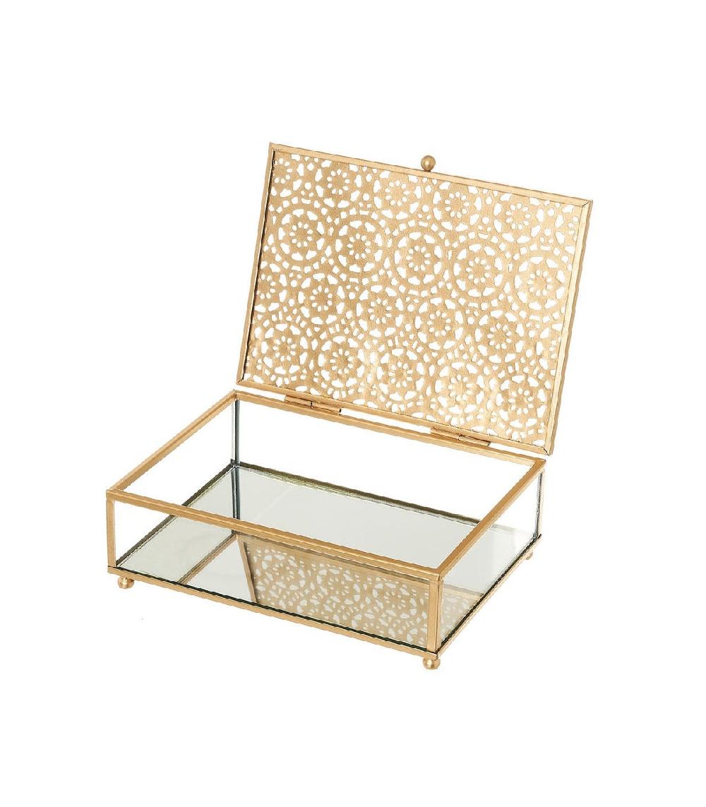 Wadiga Boîte à Bijoux En Métal Doré Et Verre - 13x18x6cm